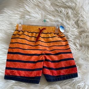 Kidgets orange yellow black striped boys swim trunks swimsuit board shorts SZ 3T